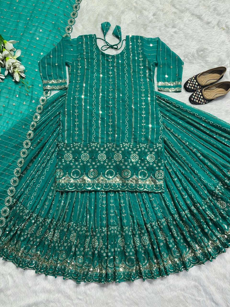 Vibrant Rama Green Gilded Peplum Set